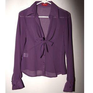 Sheer purple long sleeve shirt with bow